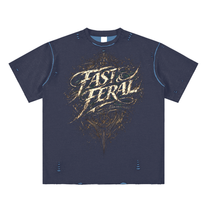 Wolf Worx Customs Fast & Feral Blue Hand-frayed Reversible T-shirt