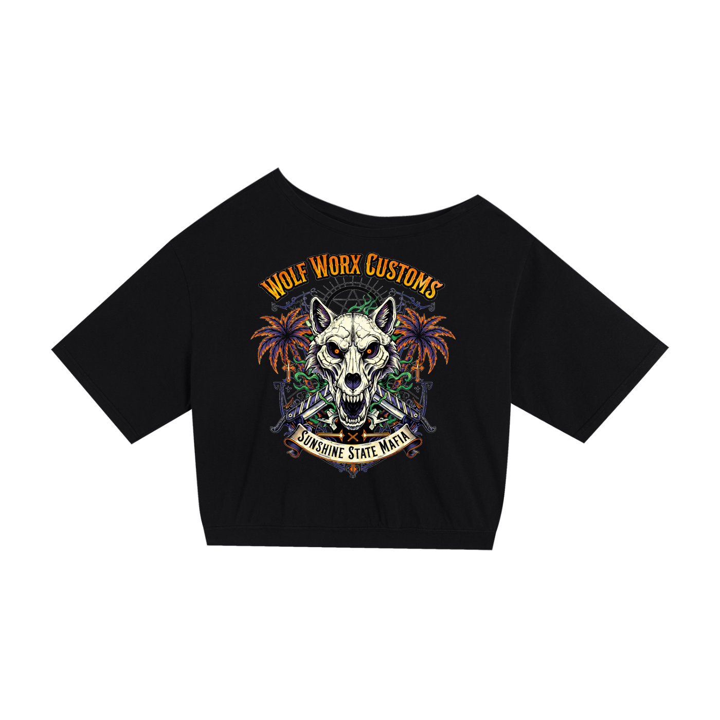 Wolf Worx Customs Sunshine State Mafia Asymmetric Shoulder Oversized Cotton T-Shirt