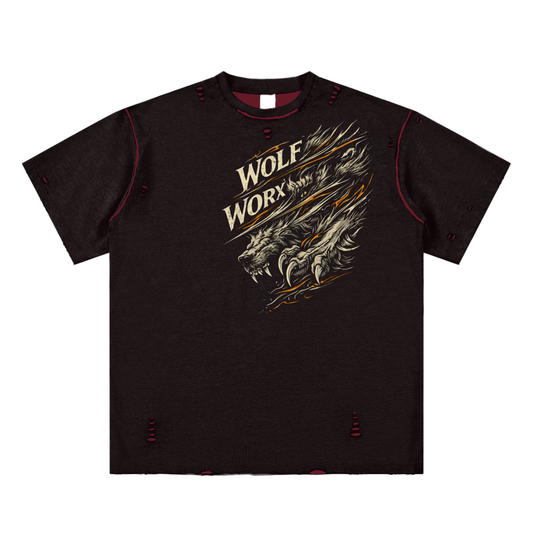 Wolf Worx Customs Pinstripe Slashes Hand-frayed Reversible T-shirt