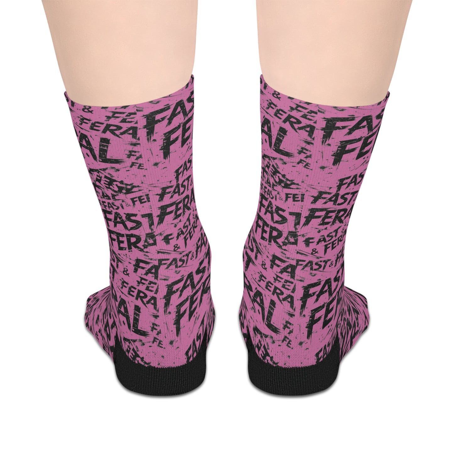 Fast & Feral Mid-Length Socks — Pink Patterned Graphic Crew Socks