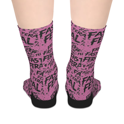 Fast & Feral Mid-Length Socks — Pink Patterned Graphic Crew Socks