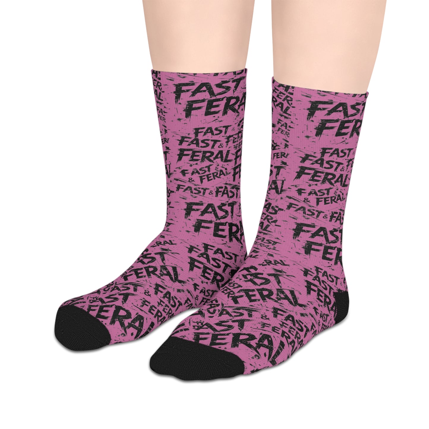Fast & Feral Mid-Length Socks — Pink Patterned Graphic Crew Socks