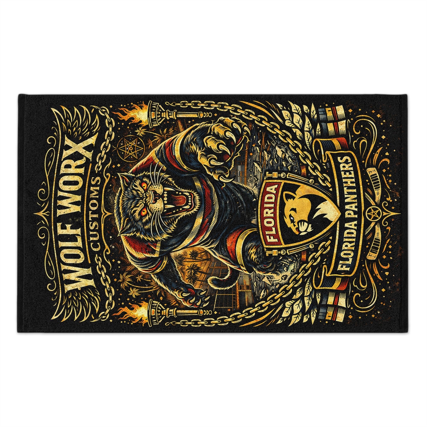 Wolf Worx Customs Florida Panthers Fan Rally Towel — Vintage Winter Classic Jersey Meets Von Dutch Pinstripe Hand Designed