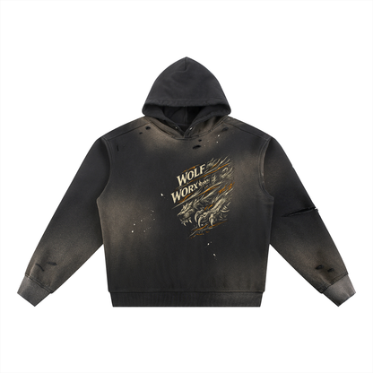 Wolf Worx Customs Slash Sun Fade Frayed Fleece Hoodie