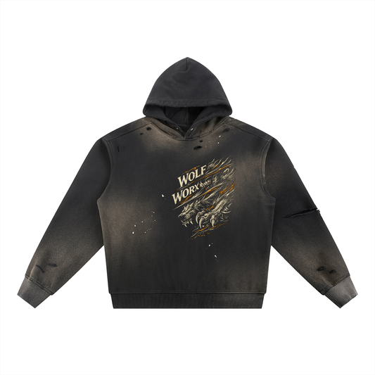 Wolf Worx Customs Slash Sun Fade Frayed Fleece Hoodie