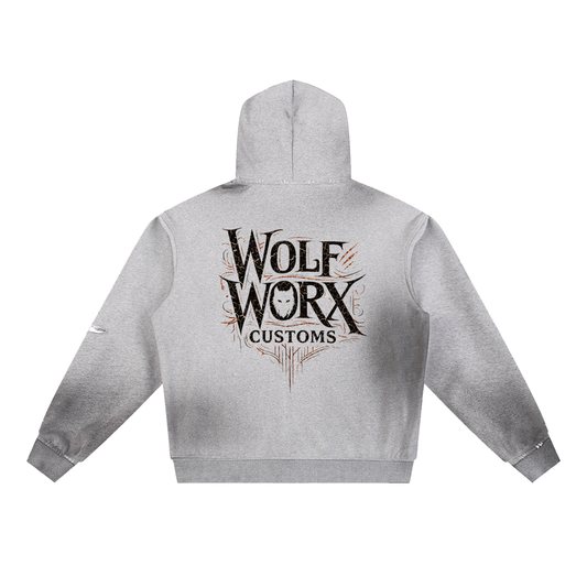 Wolf Worx Customs Pack Over Everything Sigil Sun Fade Frayed Fleece Hoodie