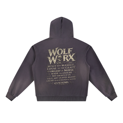 Wolf Worx Customs Words To Live By Sun Fade Frayed Fleece Hoodie