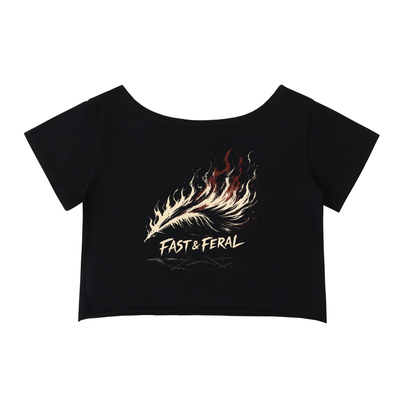 Wolf Worx Customs Fast & Feral Off The Shoulder Rolled Hem T