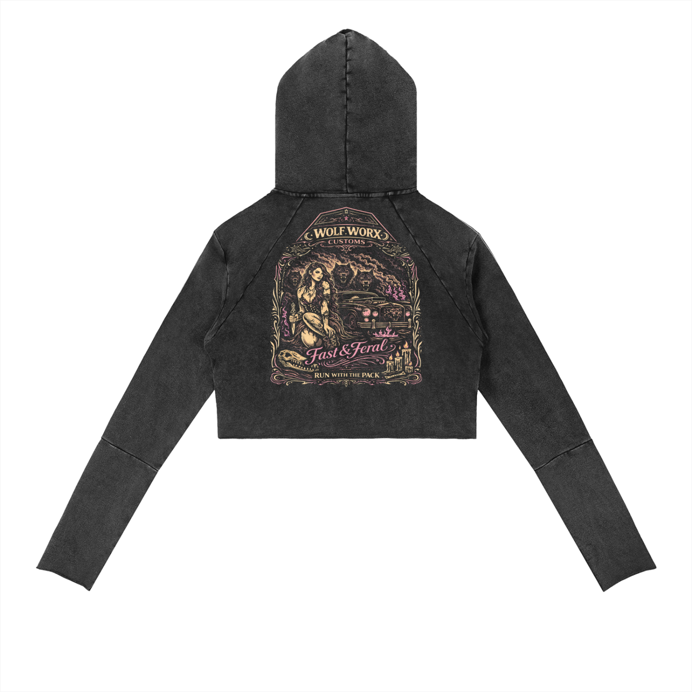 Wolf Worx Customs Fast & Feral Raised On Legacy Vintage Distressed Pinstripe Cropped Hoodie