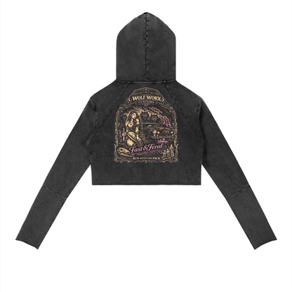 Wolf Worx Customs Fast & Feral Raised On Legacy Vintage Distressed Pinstripe Cropped Hoodie