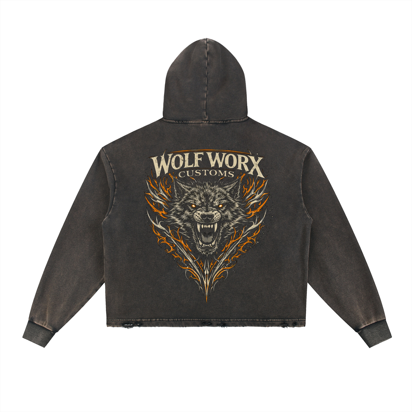 Wolf Worx Customs Pinstripe Crest Vintage Washed Frayed-Hem Hoodie