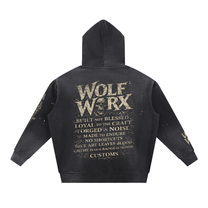Wolf Worx Customs Words To Live By Vintage Washed Frayed Fleece Hoodie