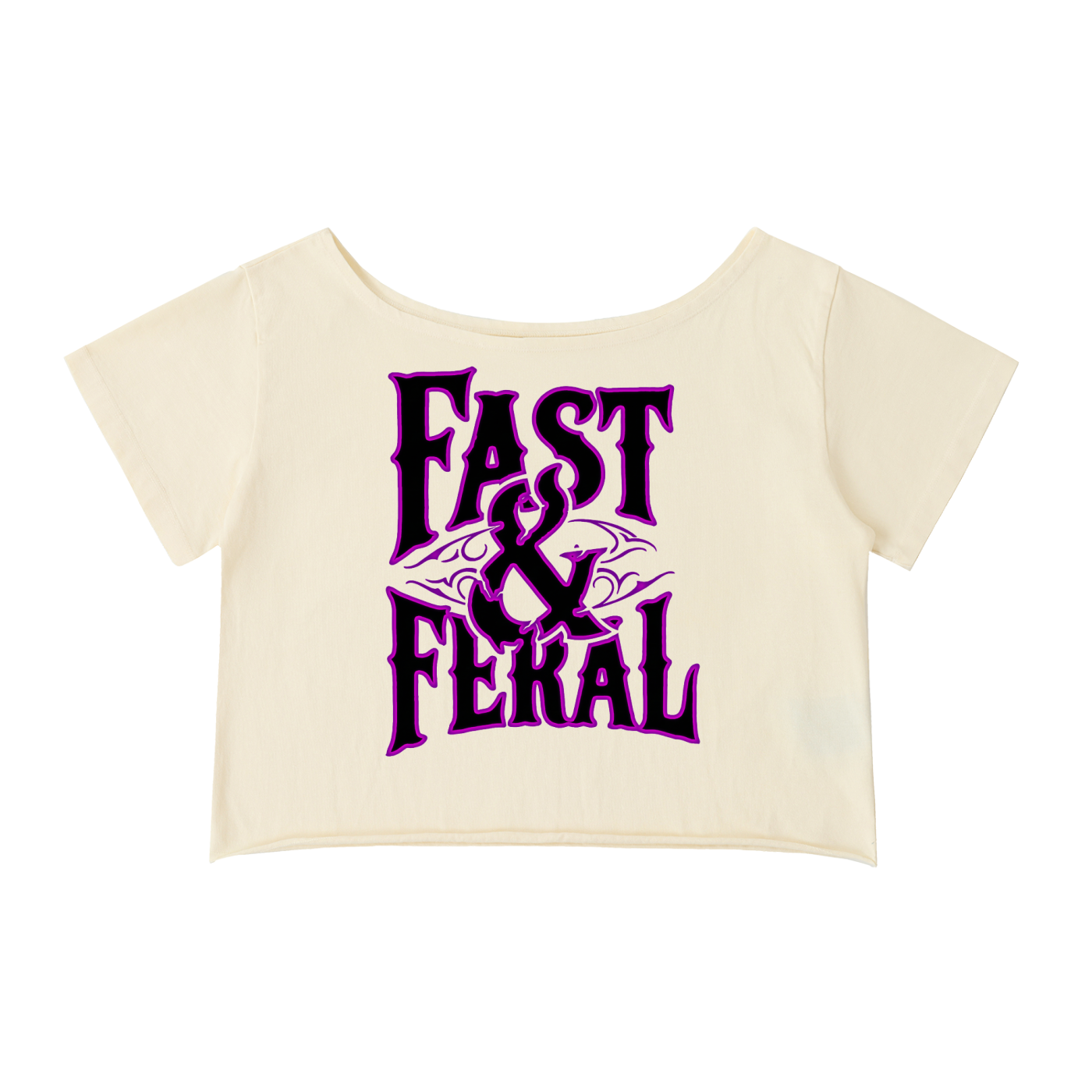 Fast & Feral Off-Shoulder Rolled Hem Cotton T-Shirt