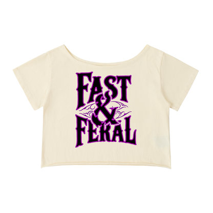 Fast & Feral Off-Shoulder Rolled Hem Cotton T-Shirt