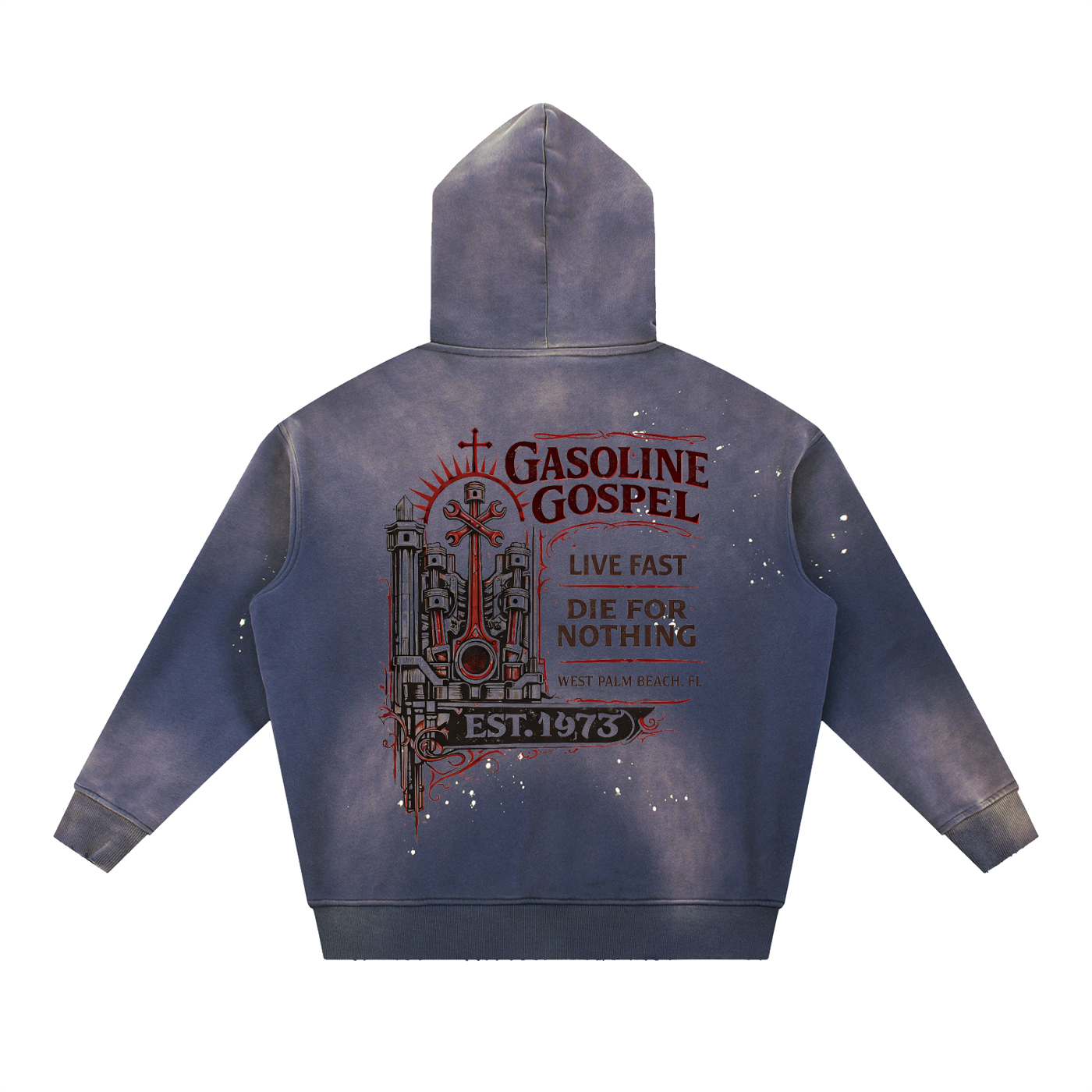 Wolf Worx Customs Gasoline Gospel Vintage Washed Frayed Fleece Hoodie