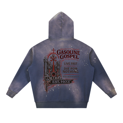 Wolf Worx Customs Gasoline Gospel Vintage Washed Frayed Fleece Hoodie