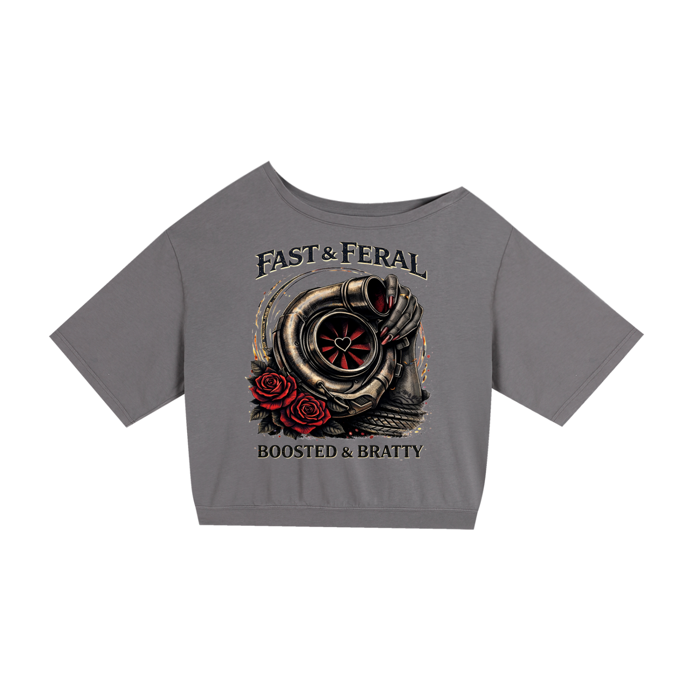 Fast & Feral Boosted & Bratty Asymmetric Shoulder Oversized Cotton T-Shirt