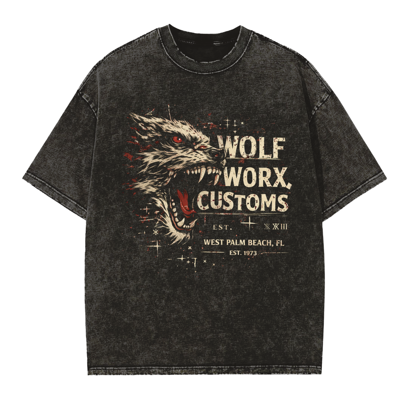 Wolf Worx Customs Gasoline Gospel 73 Vintage Washed Frayed Edge T-Shirt
