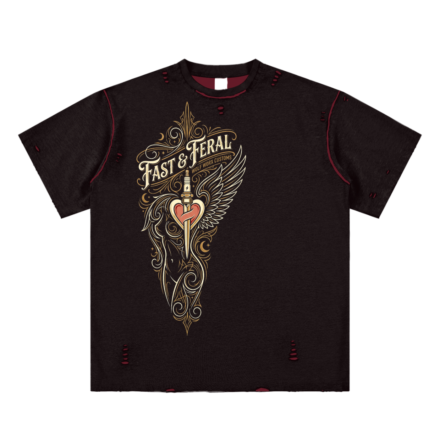 Wolf Worx  Customs Fast & Feral Hand-frayed Reversible T-shirt