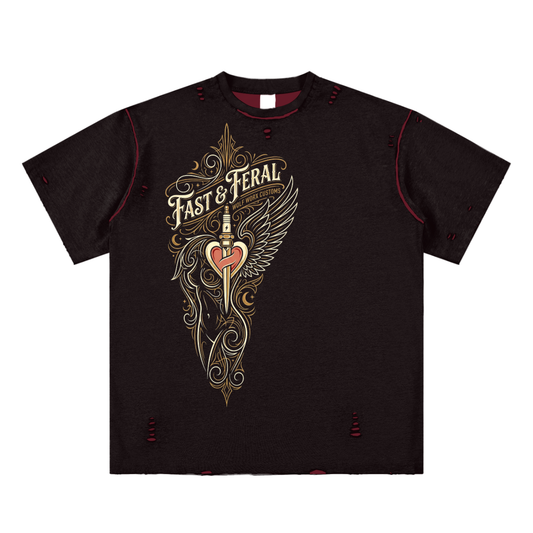 Wolf Worx  Customs Fast & Feral Hand-frayed Reversible T-shirt