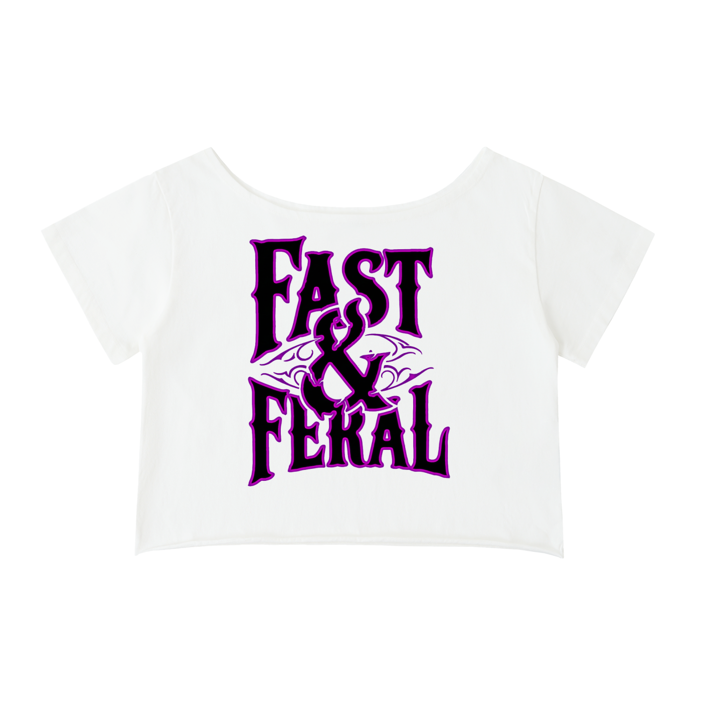 Fast & Feral Off-Shoulder Rolled Hem Cotton T-Shirt