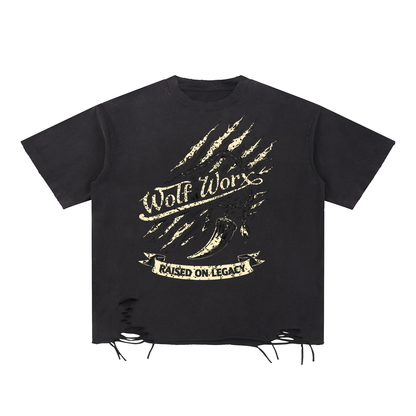 Wolf Worx Customs Raised On Legacy Distressed Frayed T Shirt