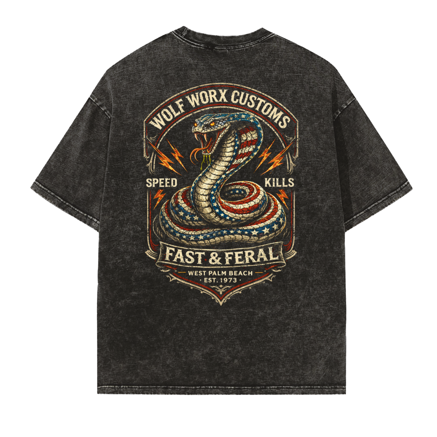 Wolf Worx Customs Cobra Vintage Washed Frayed Edge T-Shirt