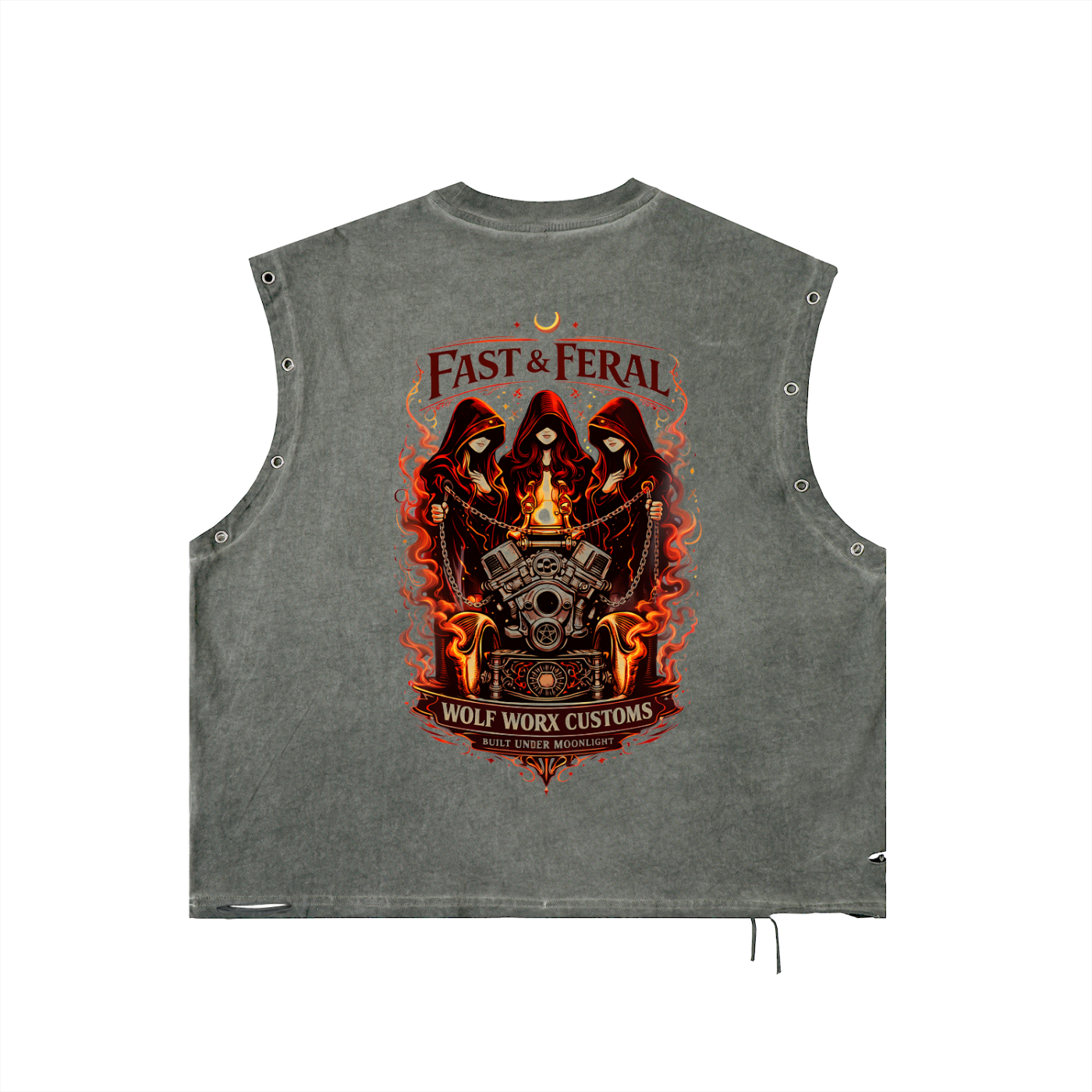 Wolf Worx Customs Fast & Feral Occult Distressed Grommet Eyelet Tank Top
