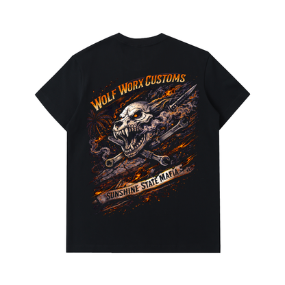 Wolf Worx Customs Sunshine State Mafia Flaming Badge Essential Heavyweight Cotton T-Shirt