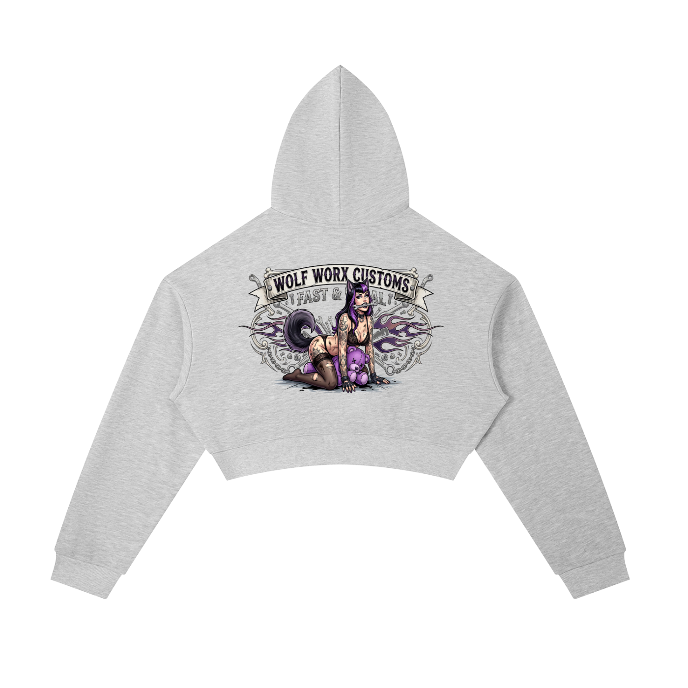 Fast & Feral Naughty Teddy Bear Essential Cropped Zip-Up Hoodie