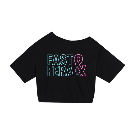 Fast & Feral Neon Asymmetric Shoulder Oversized Cotton T-Shirt