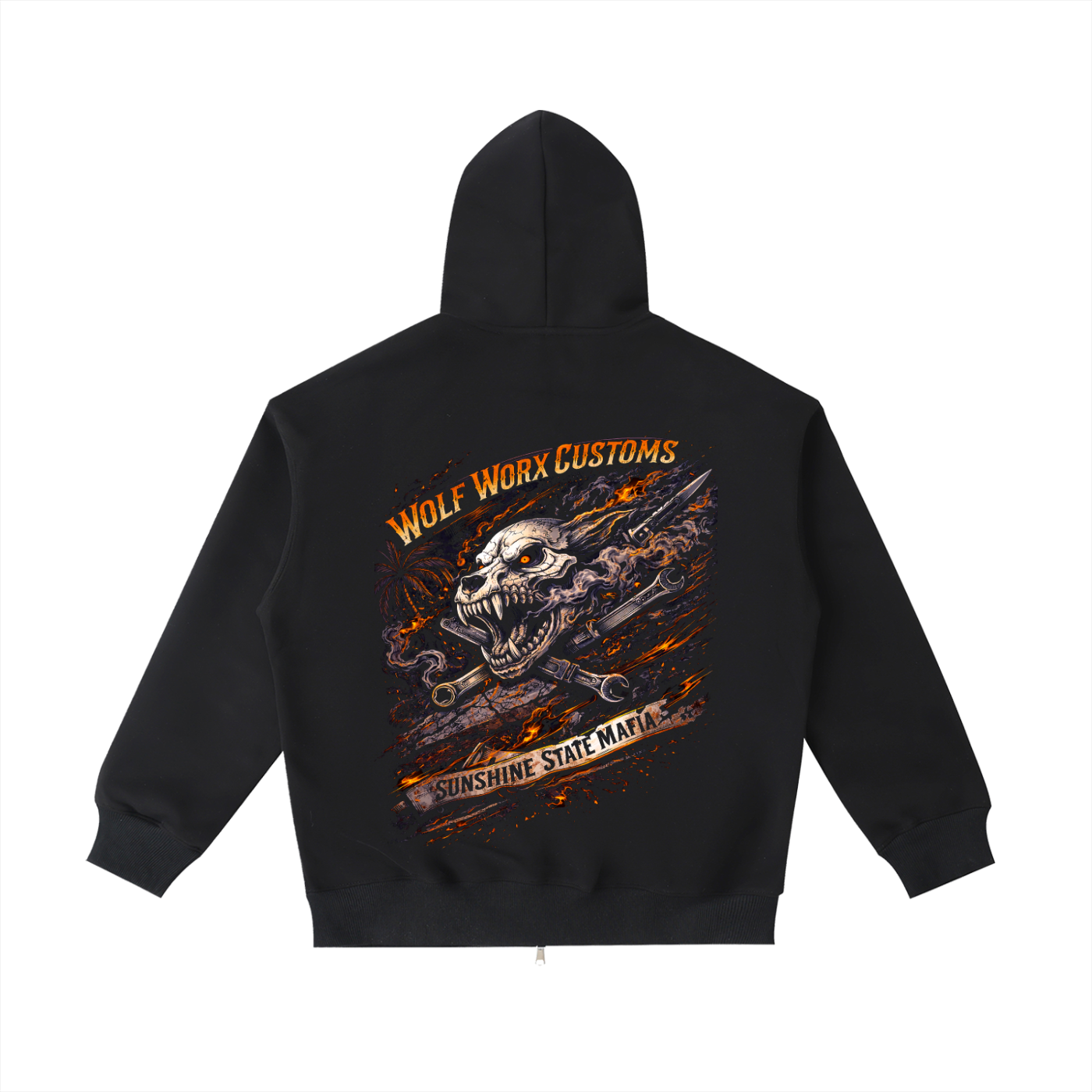Wolf Worx Customs Sunshine State Mafia Flaming Badge Essential Heavyweight Pocket Hoodie