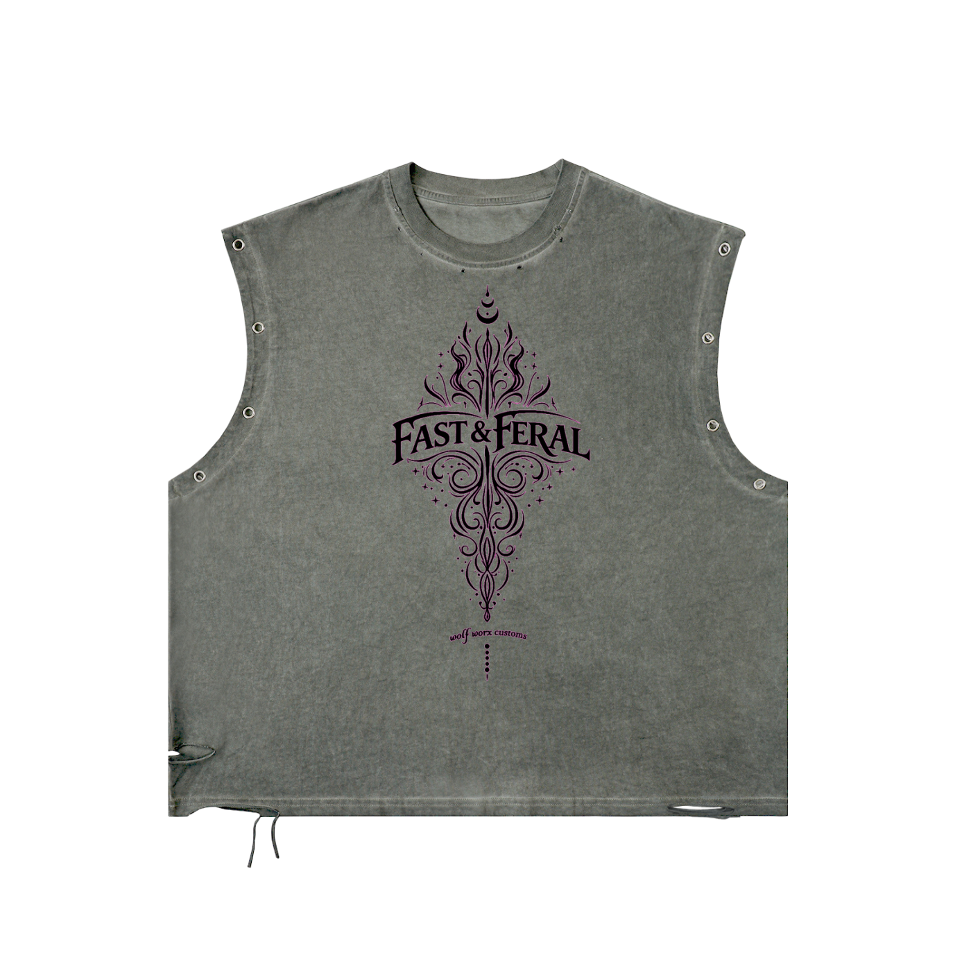 Wolf Worx Customs Fast & Feral Pinstripe Distressed Grommet Eyelet Tank Top