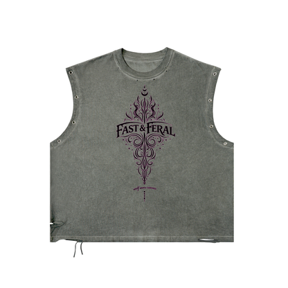 Wolf Worx Customs Fast & Feral Pinstripe Distressed Grommet Eyelet Tank Top