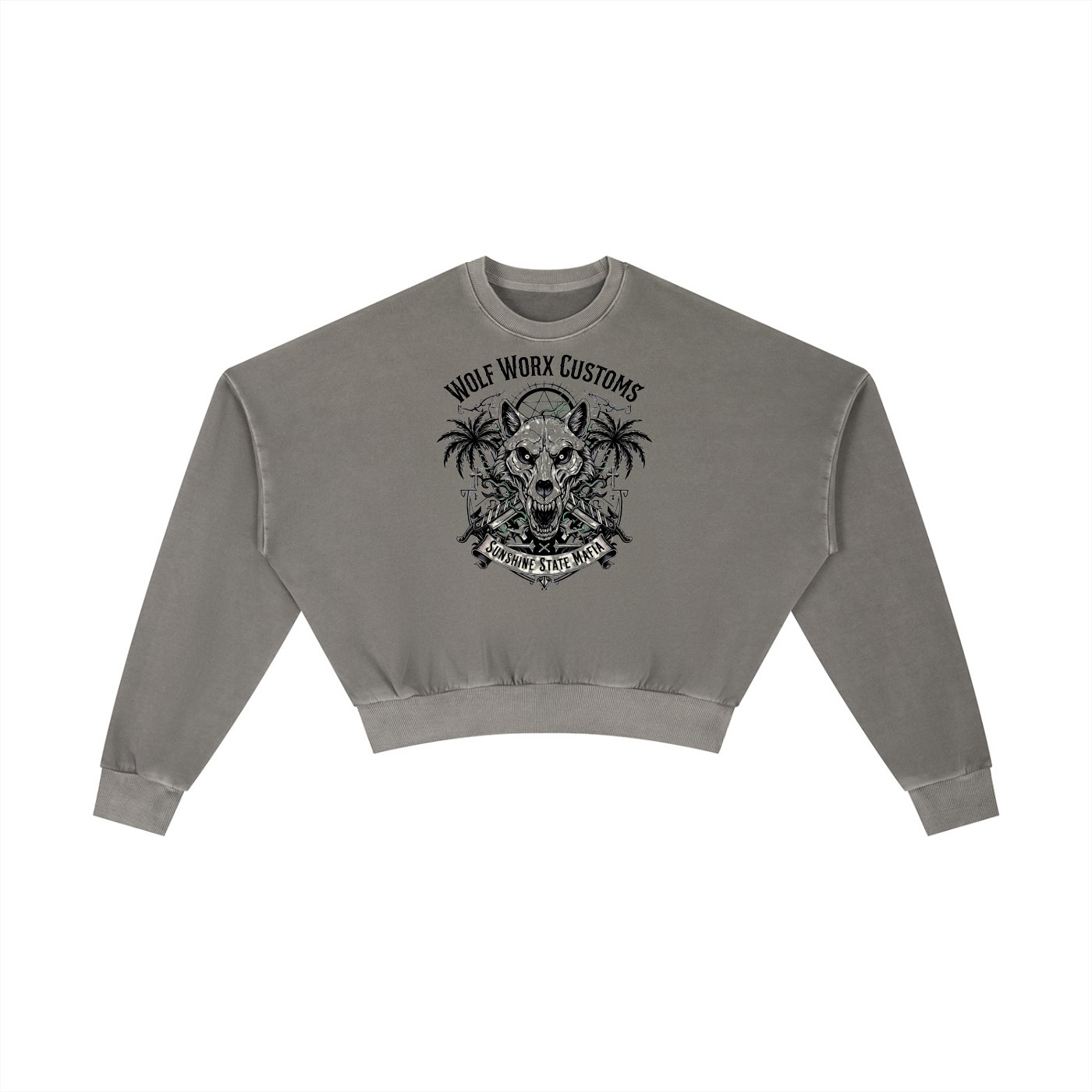 Wolf Worx Customs Sunshine State Mafia Vintage Washed Cropped Sweatshirt