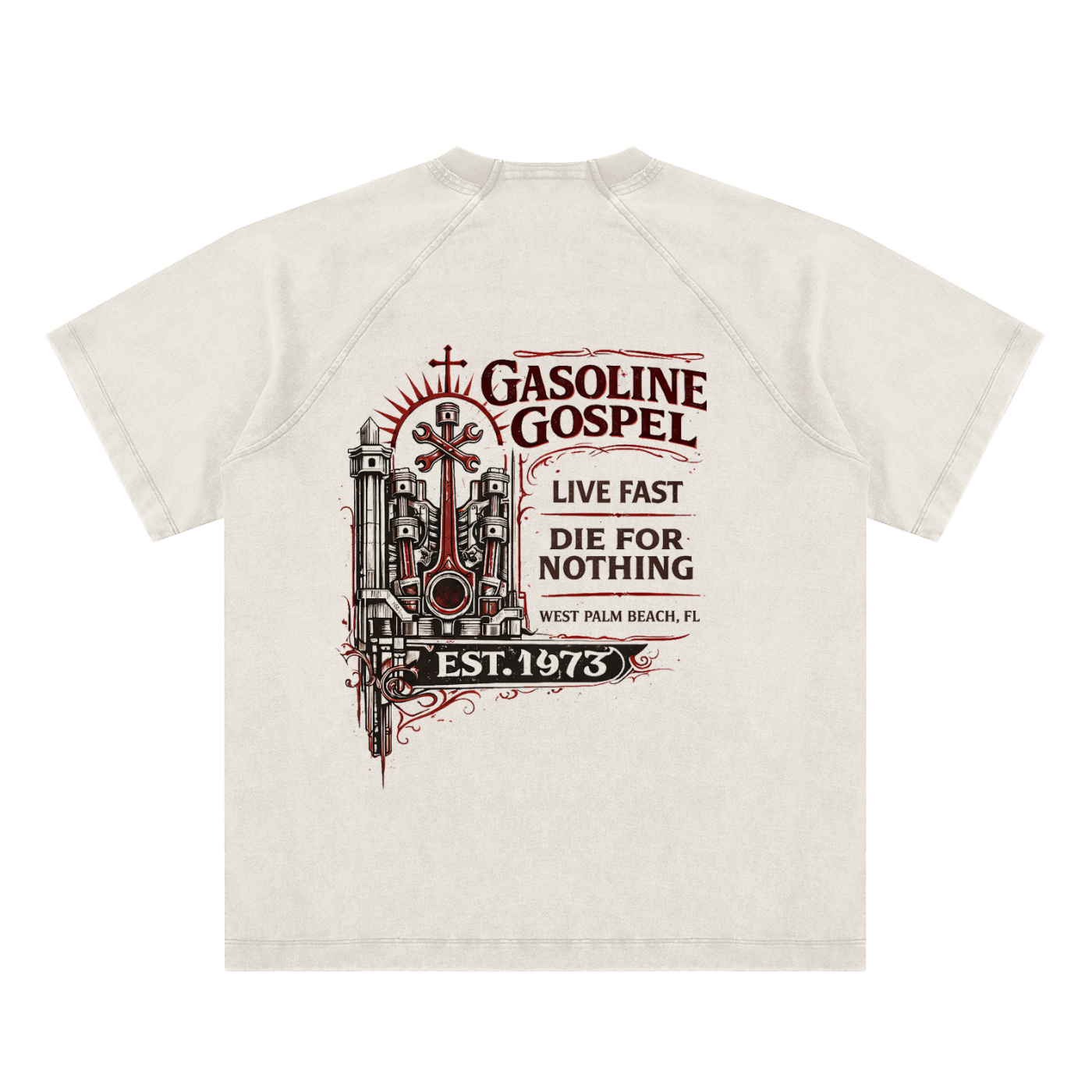 Wolf Worx Customs Gasoline Gospel Vintage Washed Raglan Cotton T-Shirt