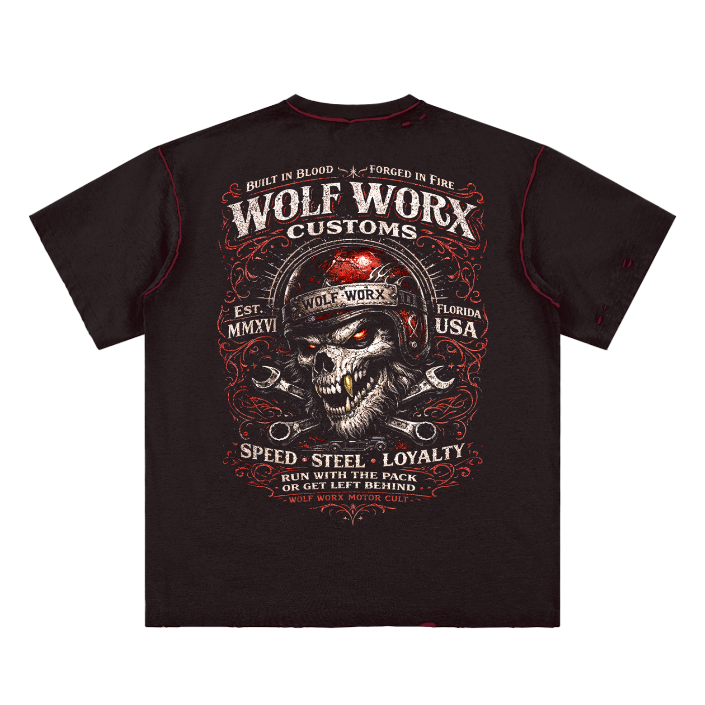 Wolf Worx Customs Helmet Hand-frayed Reversible T-shirt