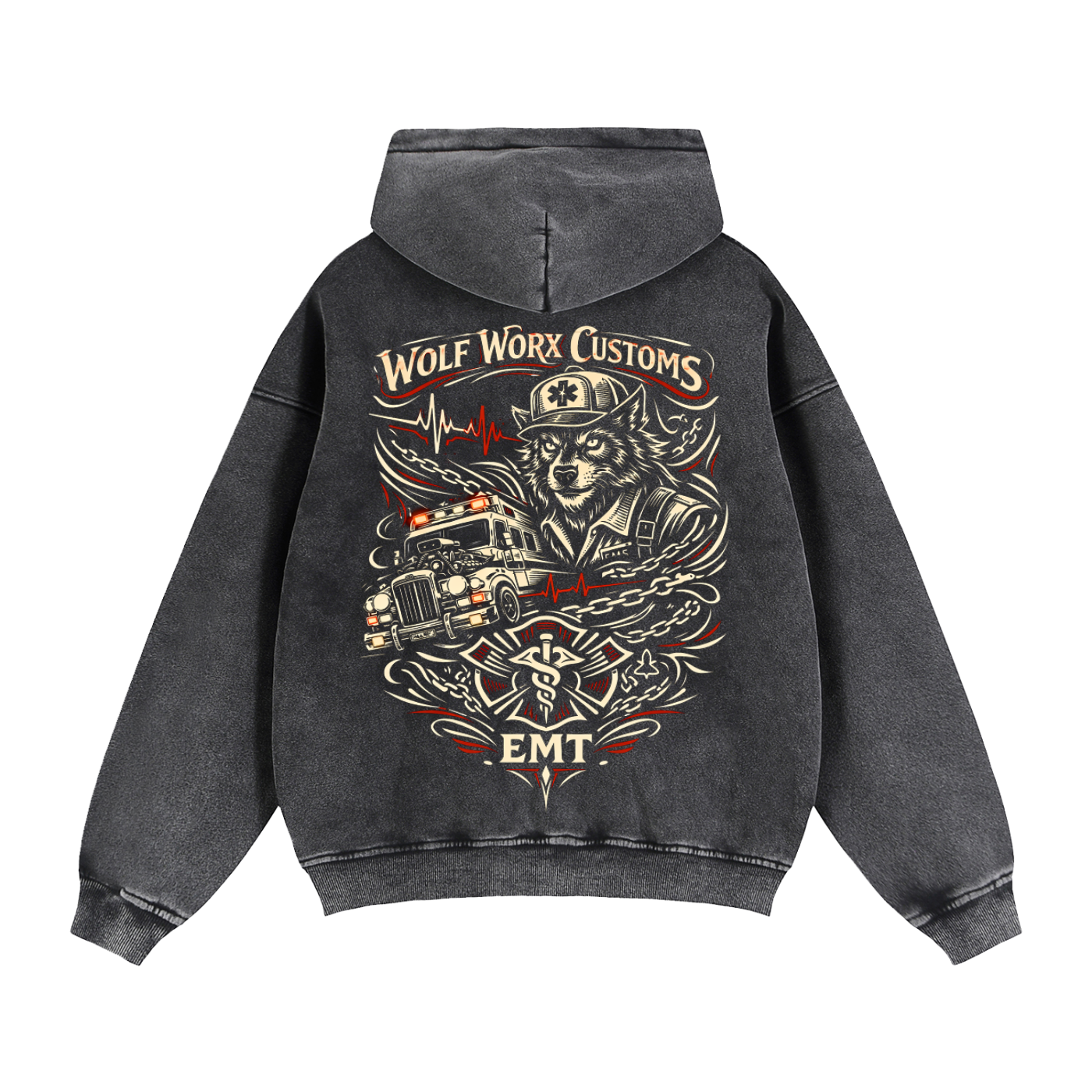 Wolf Worx Customs Hot Rod Heroes EMT Zip-Through Boxy Fleece Hoodie