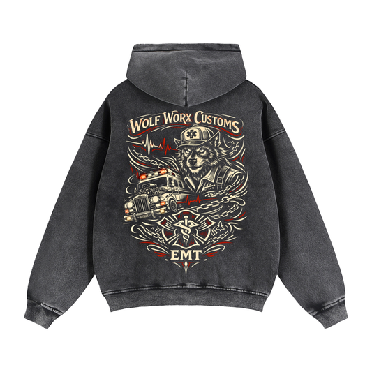 Wolf Worx Customs Hot Rod Heroes EMT Zip-Through Boxy Fleece Hoodie
