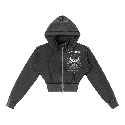 No Ur Ish NOURISH Vintage Washed Cropped Fleece Hoodie
