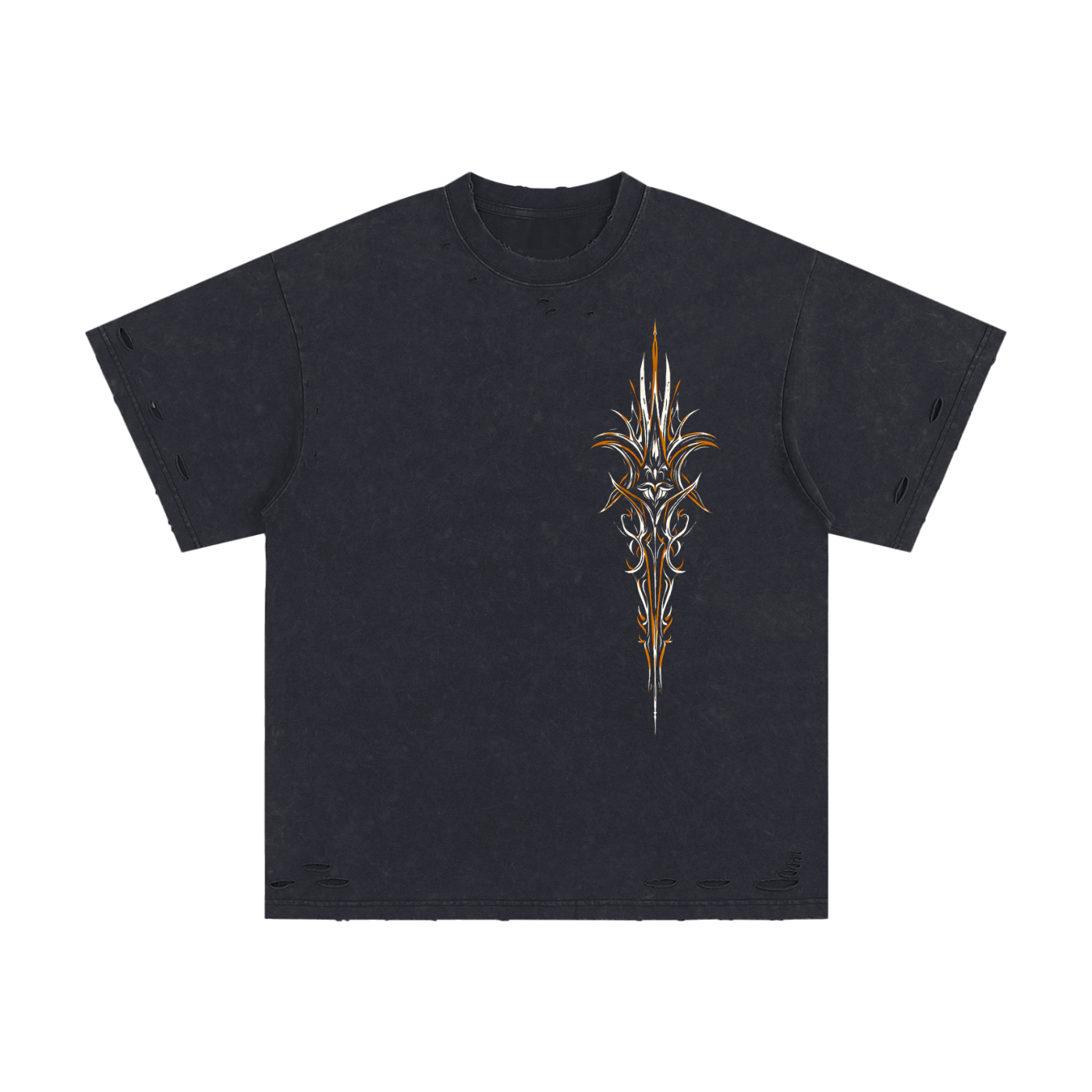 Wolf Worx Customs Pinstripe Sigil Heavyweight Snow Washed Hand-Frayed T-Shirt