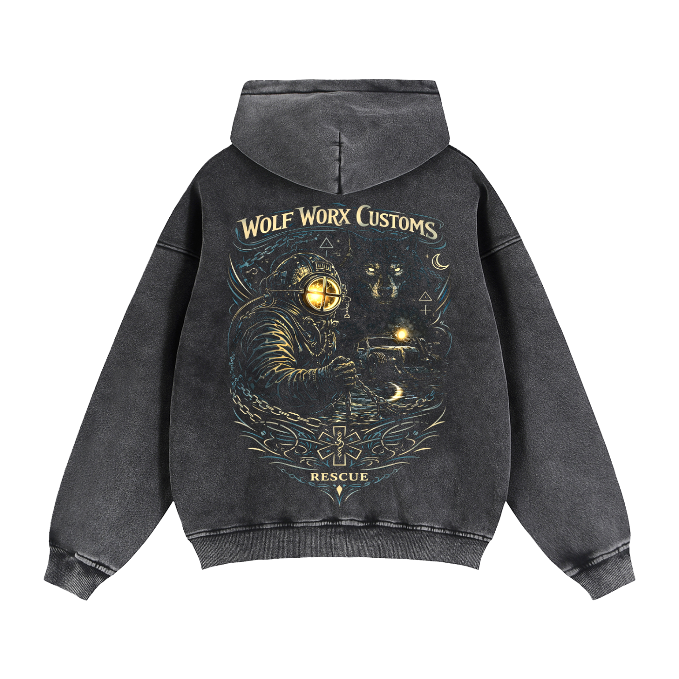 Wolf Worx Customs Hot Rod Heroes Rescue Diver Zip-Through Boxy Fleece Hoodie