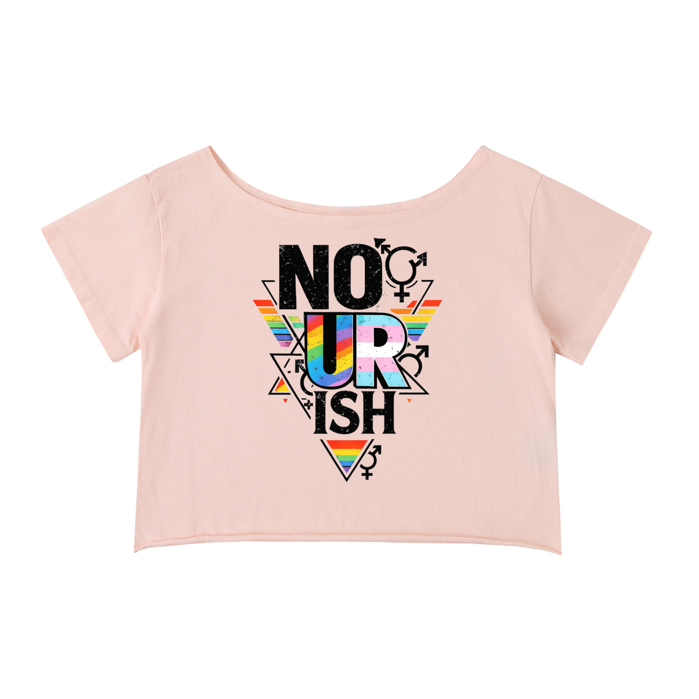 No Ur Ish NOURISH Pride Off-Shoulder Rolled Hem Cotton T-Shirt