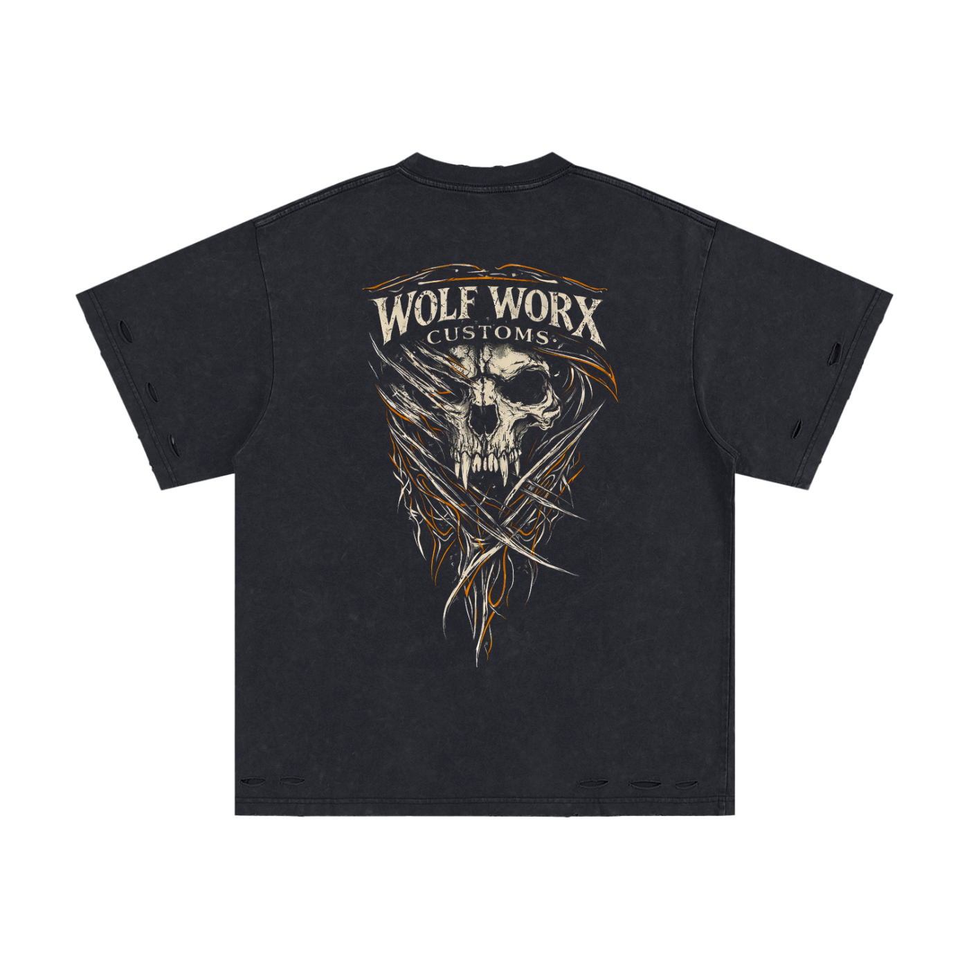 Wolf Worx Customs Pinstripe Sigil Heavyweight Snow Washed Hand-Frayed T-Shirt