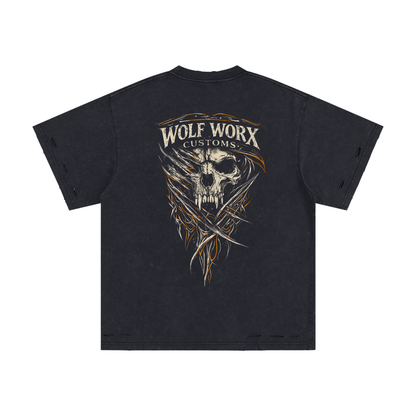 Wolf Worx Customs Pinstripe Sigil Heavyweight Snow Washed Hand-Frayed T-Shirt