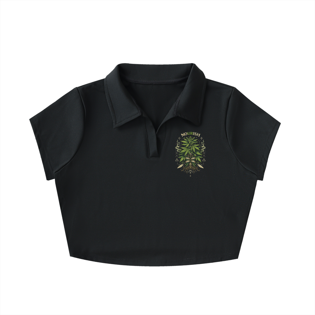 No Ur Ish NOURISH V-Neck Lapel Crop Top