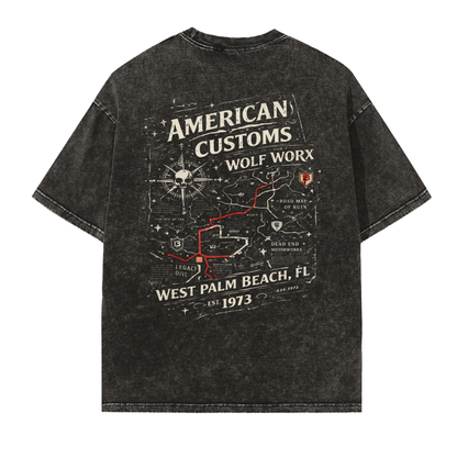 Wolf Worx Customs Checkered Flag Vintage Washed Frayed Edge T-Shirt