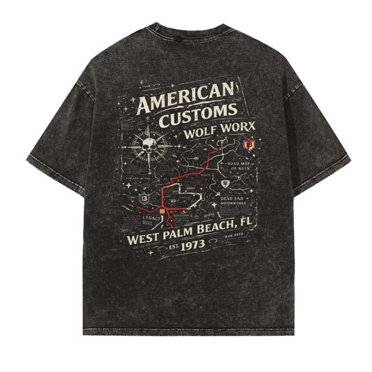Wolf Worx Customs Checkered Flag Vintage Washed Frayed Edge T-Shirt
