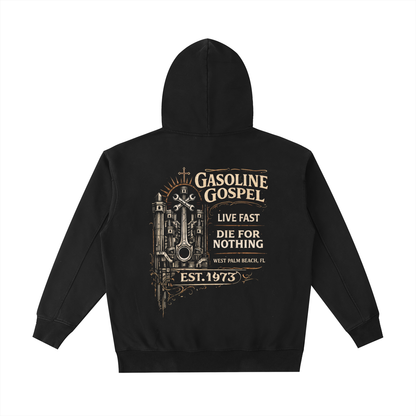 Wolf Worx Customs Gasoline Gospel Black Vintage Washed Heavyweight Hoodie