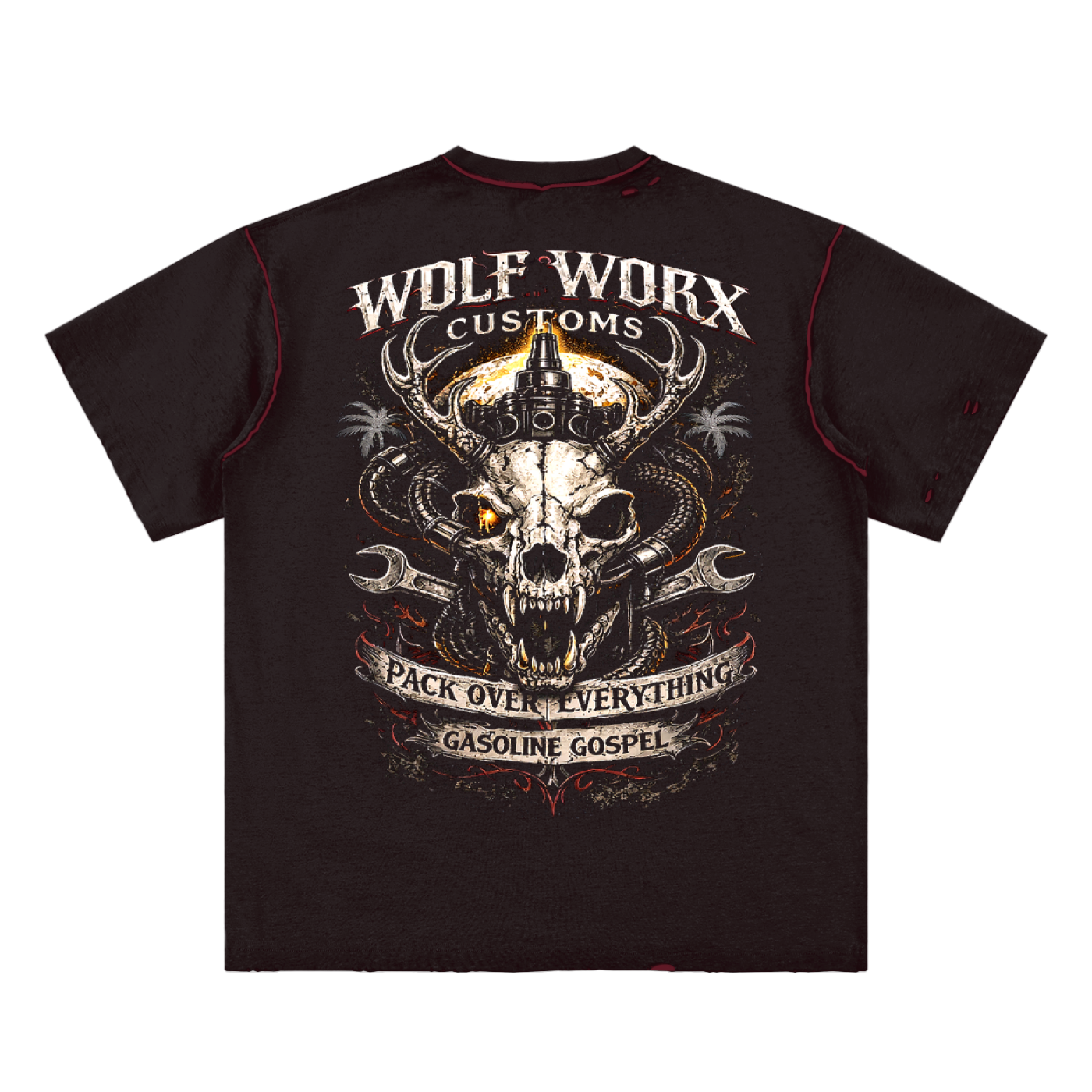 Wolf Worx Customs Pack Over Everything Hand-frayed Reversible T-shirt